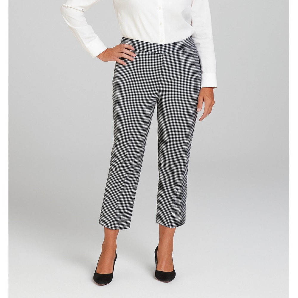2/$30‎ Chico's Pull On Pants Sz 16 Black Gingham Elastic Waist Crop Office Work